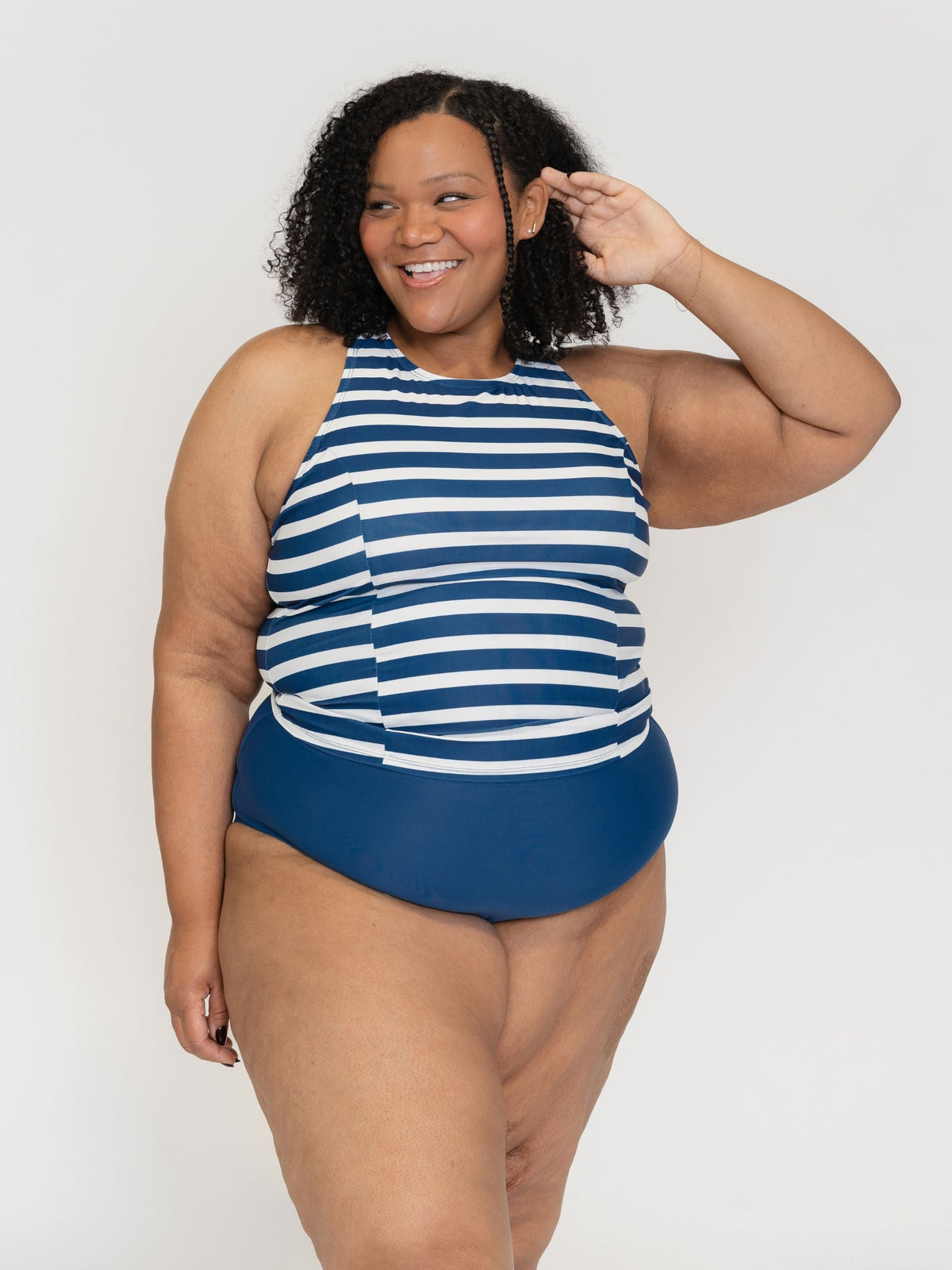 Lime Ricki Tankini-Top mit marineblauem Streifenmuster