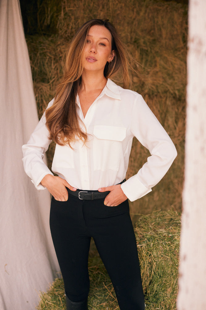 Jessica | Seersucker Equestrian Button-Down Shirt | Ivory