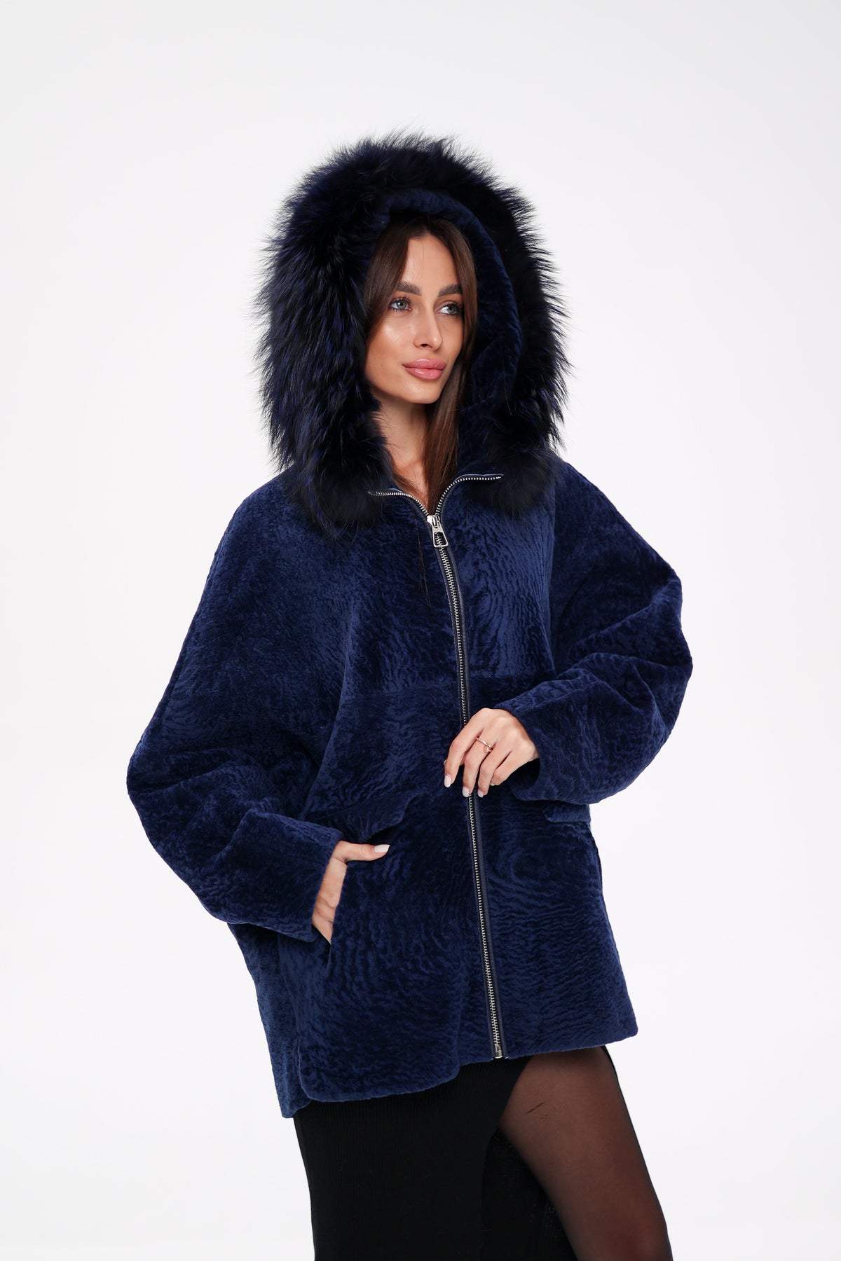 Alaska Outerwear Company Women's Shearling Silver Fox Trim Jacket