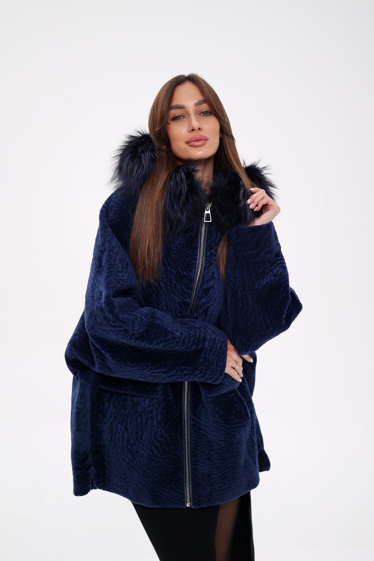 Alaska Outerwear Company Women's Shearling Silver Fox Trim Jacket