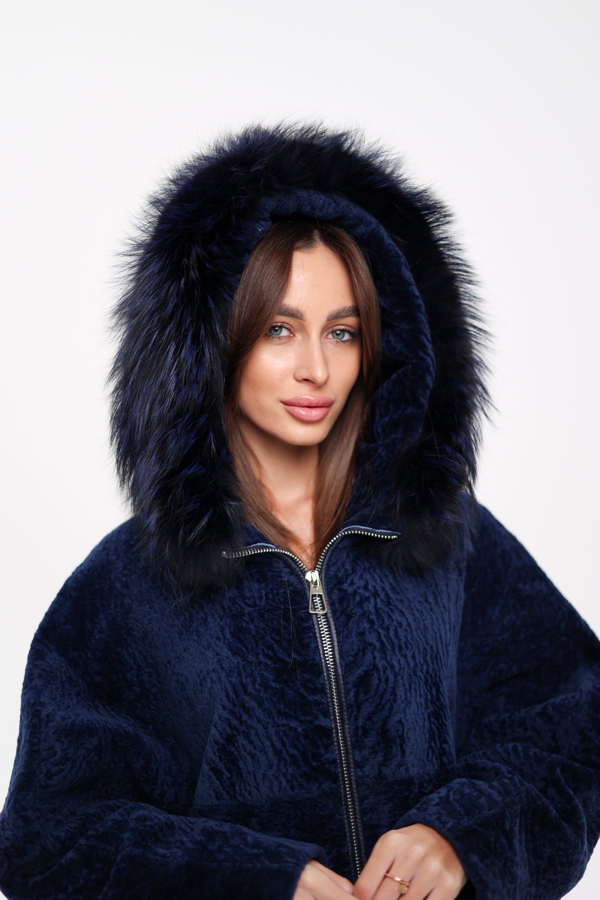 Alaska Outerwear Company Women's Shearling Silver Fox Trim Jacket