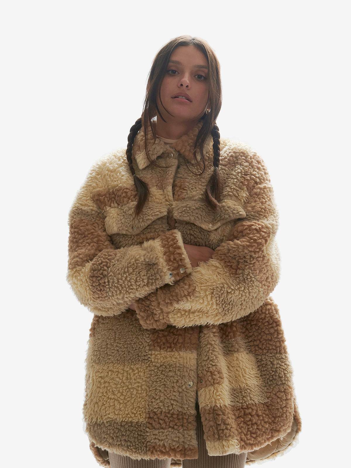 Holden Outerwear Wattierte Woll-Sherpa-Hemdjacke - Natural Mix