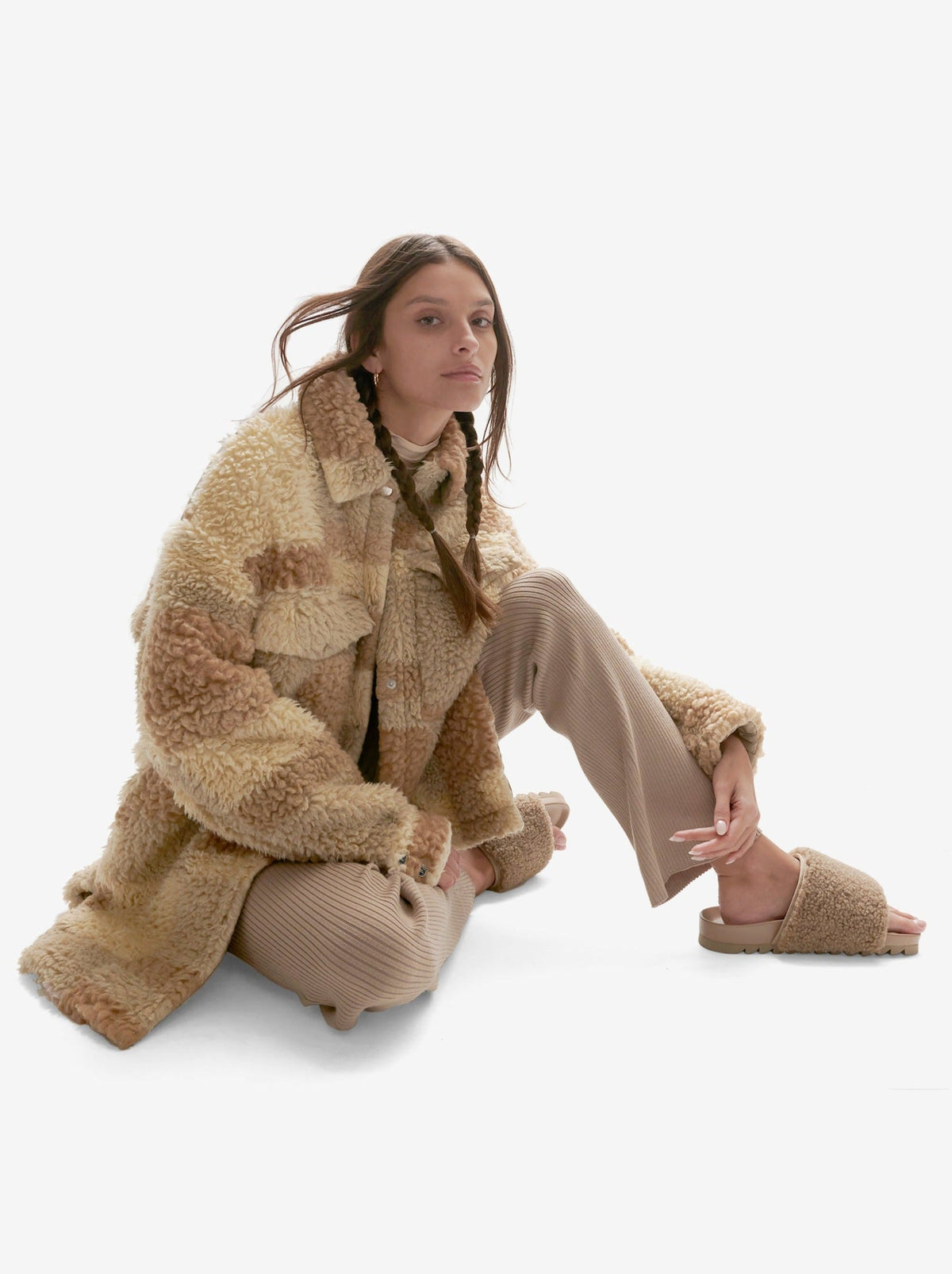 Holden Outerwear Wattierte Woll-Sherpa-Hemdjacke - Natural Mix
