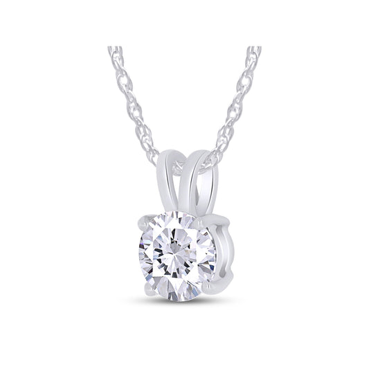2.00 CTW Created Moissanite Solitaire Pendant Necklace with 18" Chain - Choice of 14k White or Yellow Gold