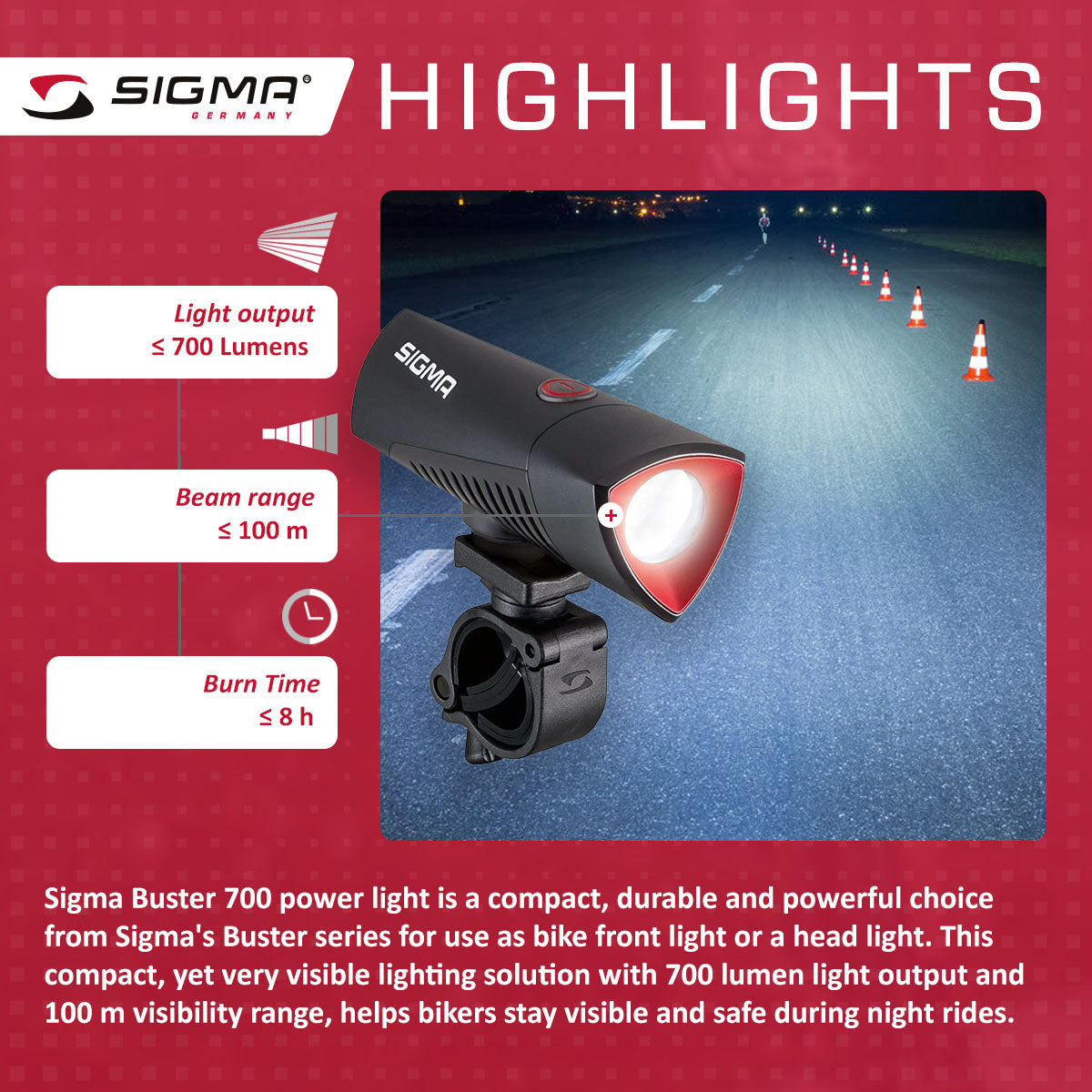 Éclairage de vélo Sigma Buster 700
