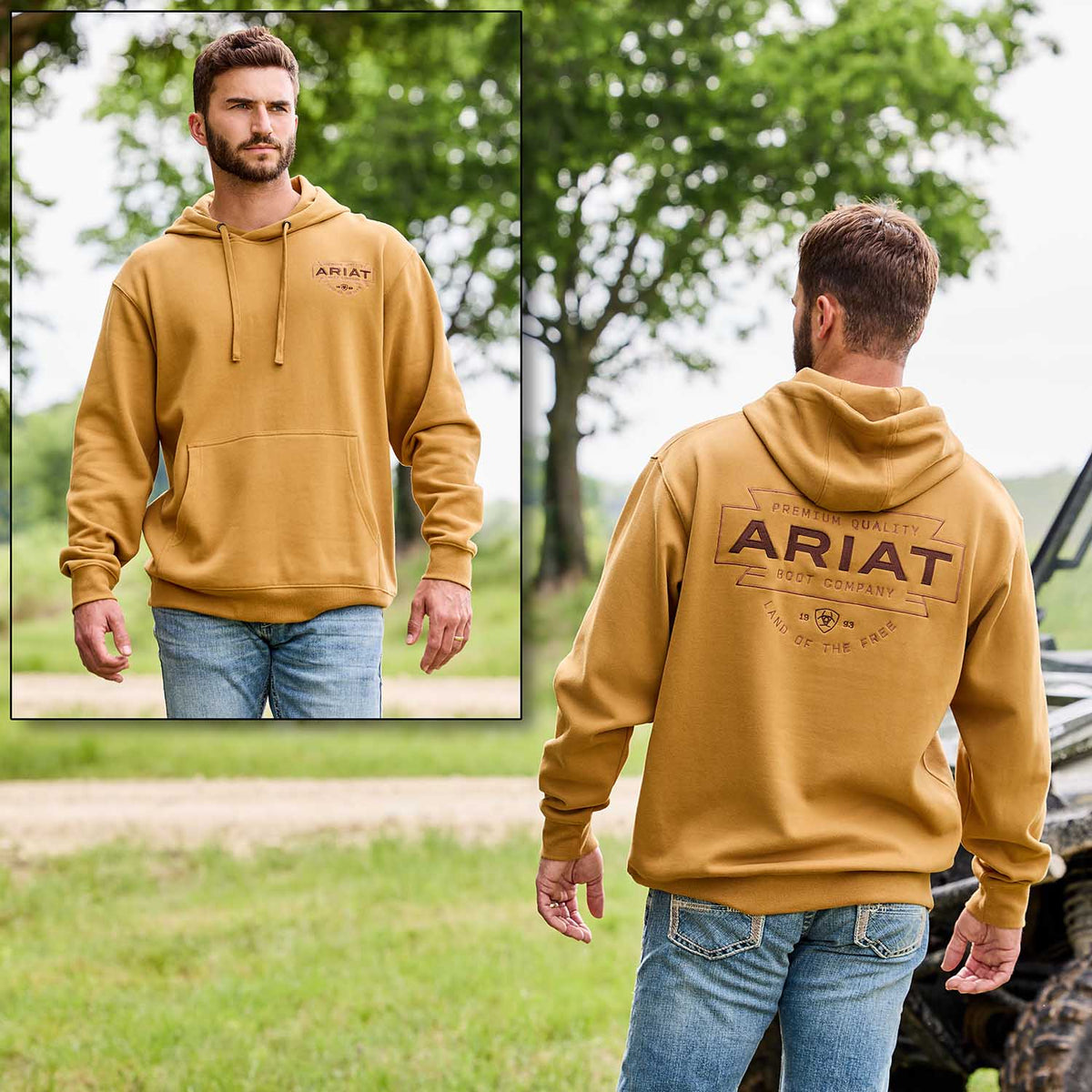 Ariat Fleece Logo Pullover Hoodie Southwest Simple Bone Brown