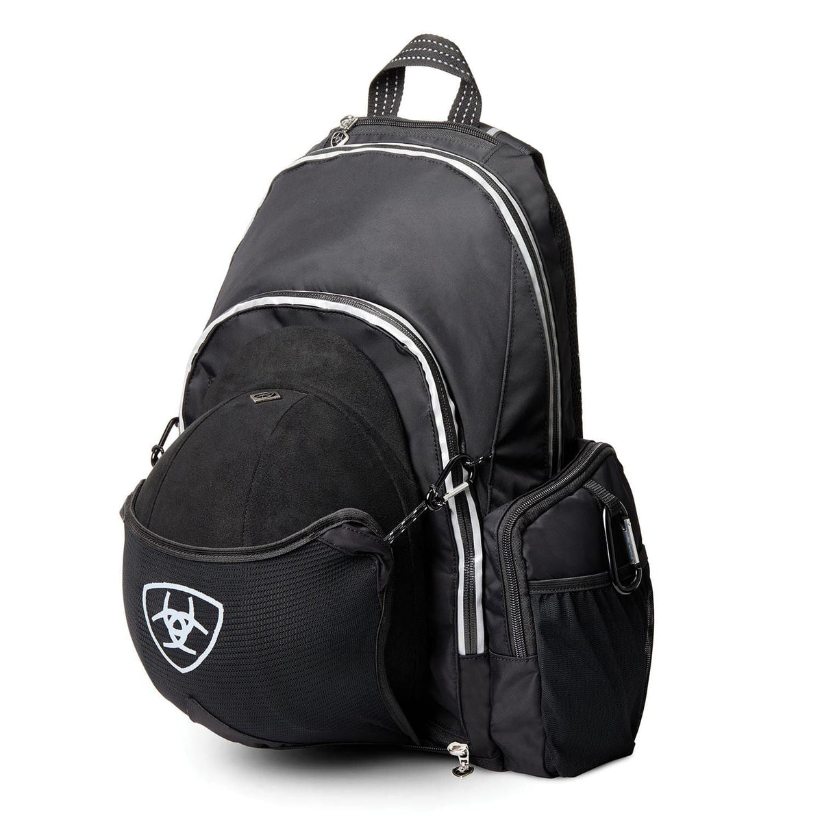Jeffers - Ariat Ring Riding Backpack – Equestrian Backpack with Helmet Sling, Spur Ring & Crop Holder - Black/Gray