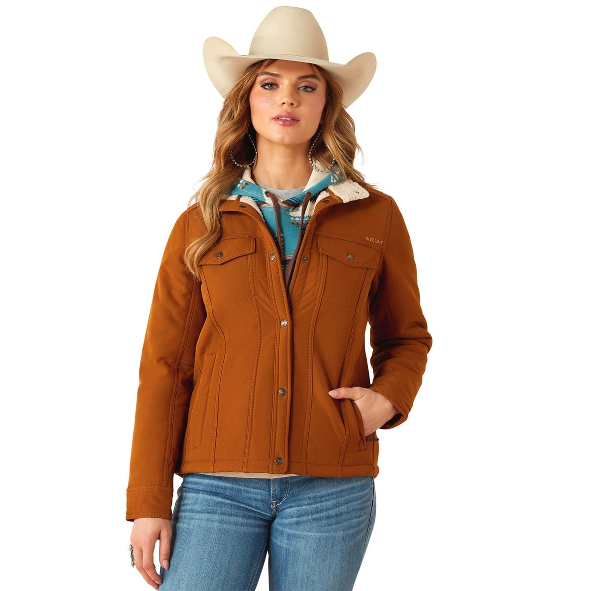 Veste softshell à dos en sherpa pour femme Ariat – Couche chaude style camionneur doublée en sherpa