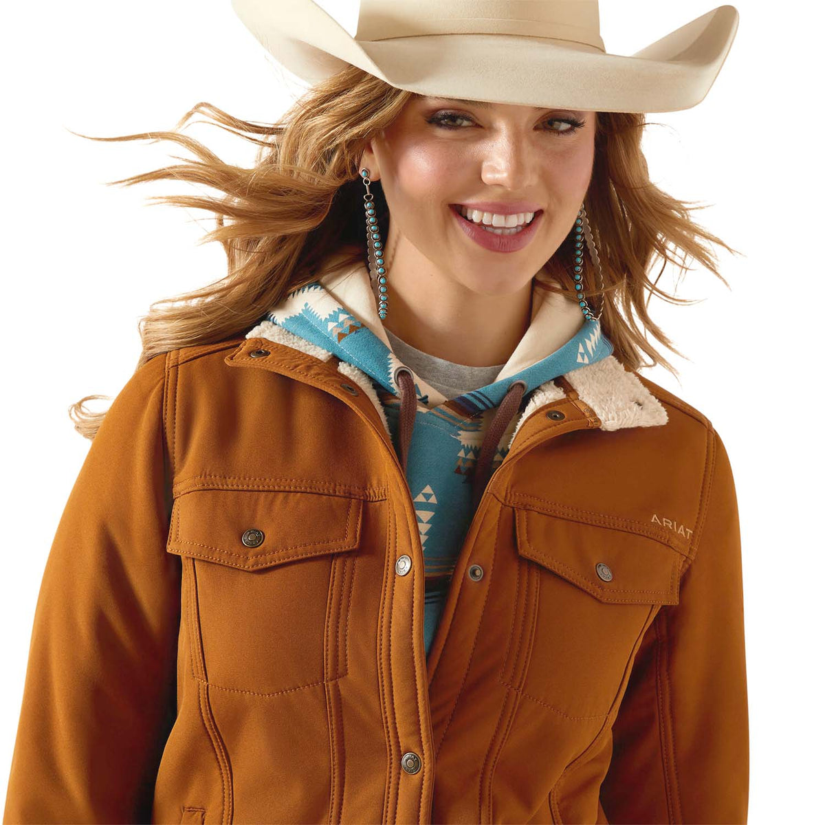 Veste softshell à dos en sherpa pour femme Ariat – Couche chaude style camionneur doublée en sherpa