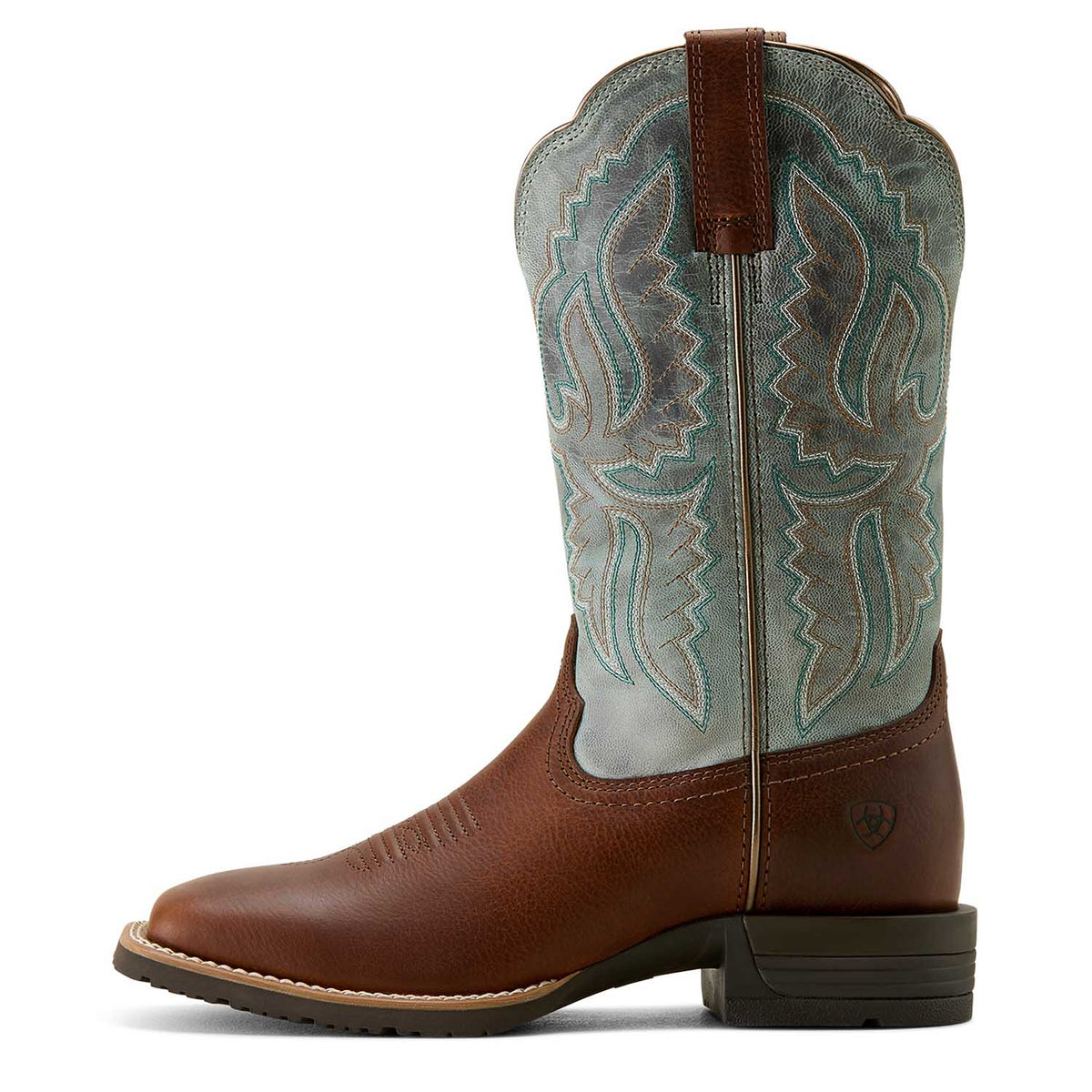 Jeffers - Ariat Womens Hybrid Ranchwork Wide Square Toe Leather Western Work Boot - Peanut/Worn Denim with Brown - 6.5