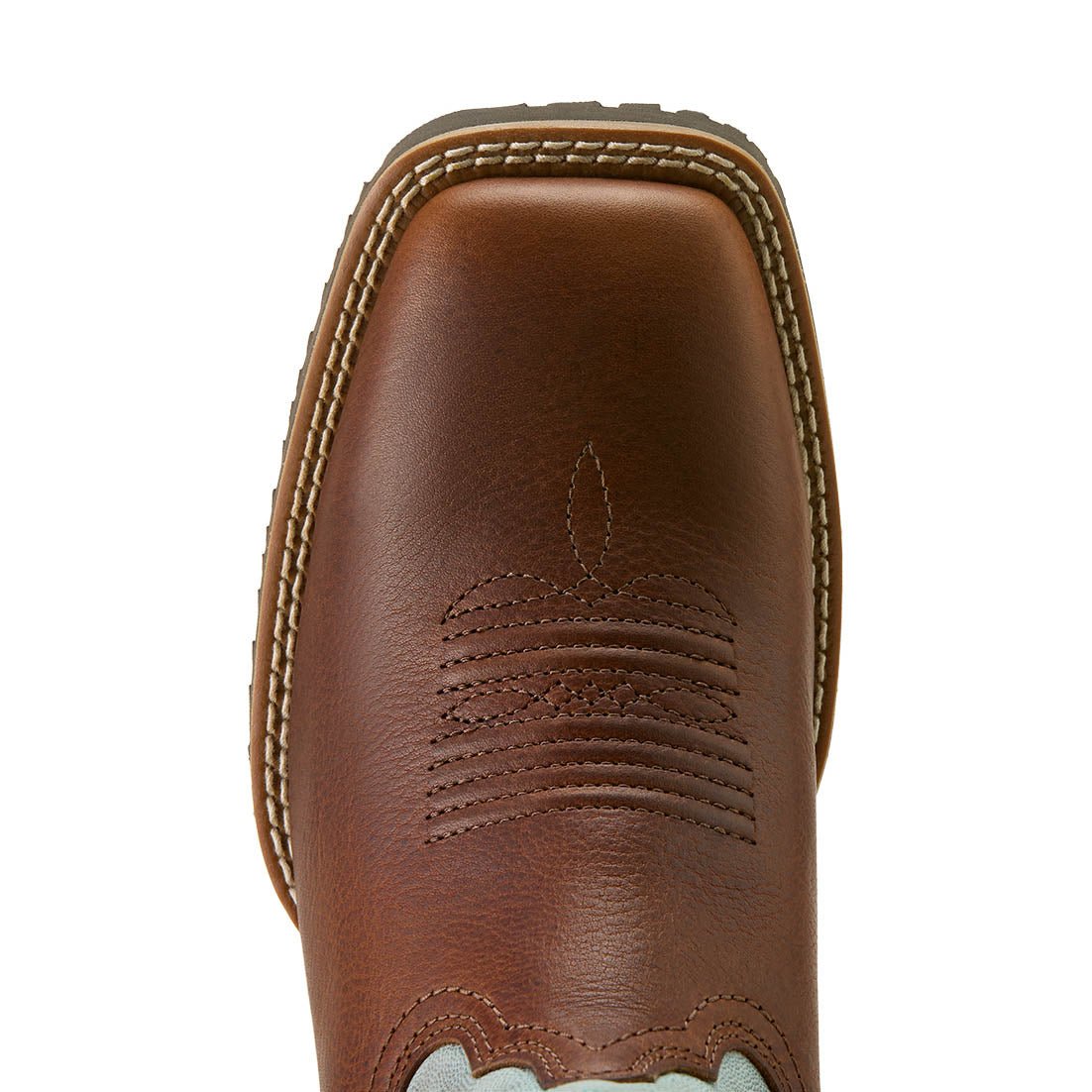 Jeffers - Ariat Womens Hybrid Ranchwork Wide Square Toe Leather Western Work Boot - Peanut/Worn Denim with Brown - 6.5