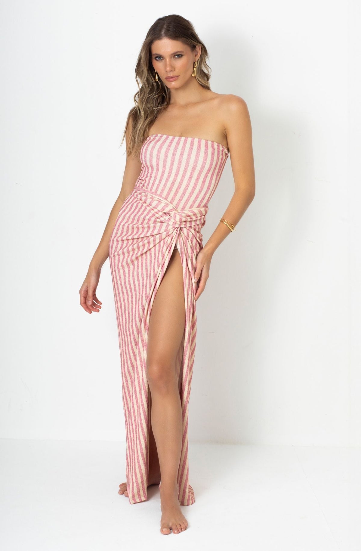 Acqua de Luxe Beachwear - Cristalle Long Sarong - Pink Stripes