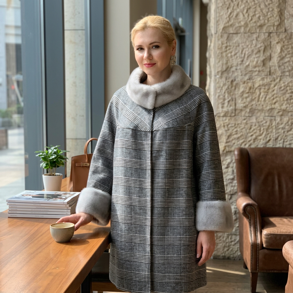 Alaska Outerwear Company Wool Coat — XXS/XS/S / Plaid Grey — view 1