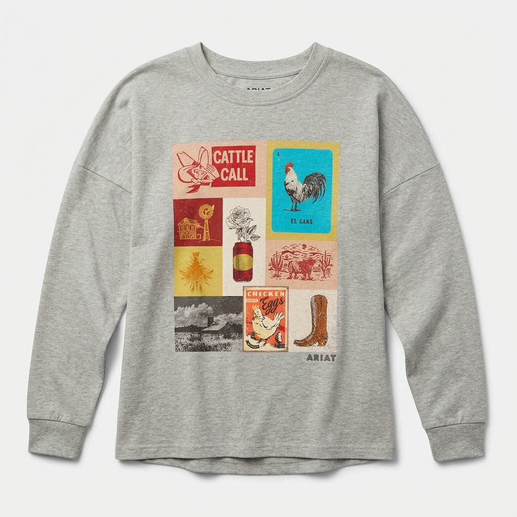 Ariat Women's Cattle Call Oversized Long Sleeve Shirt — Heather Grey / Small — view 2