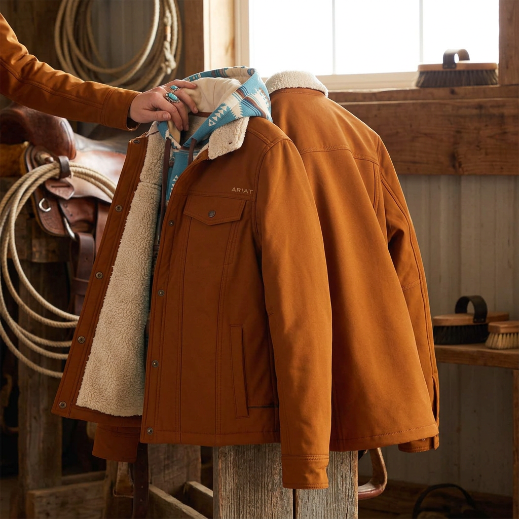Ariat Womens Berber Back Softshell Jacket – Sherpa-Lined Trucker-Style Warm Layer — Chestnut Horse / Small / Each — view 2