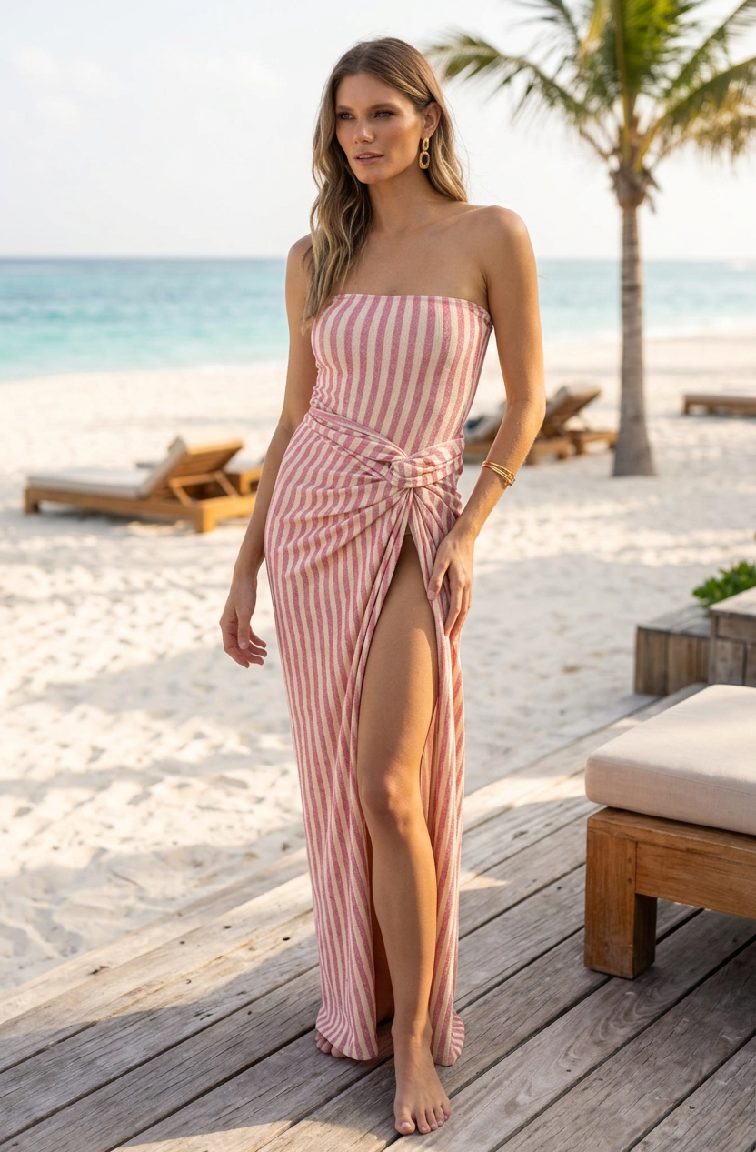 Acqua de Luxe Cristalle Sarong — Pink Stripes — view 1