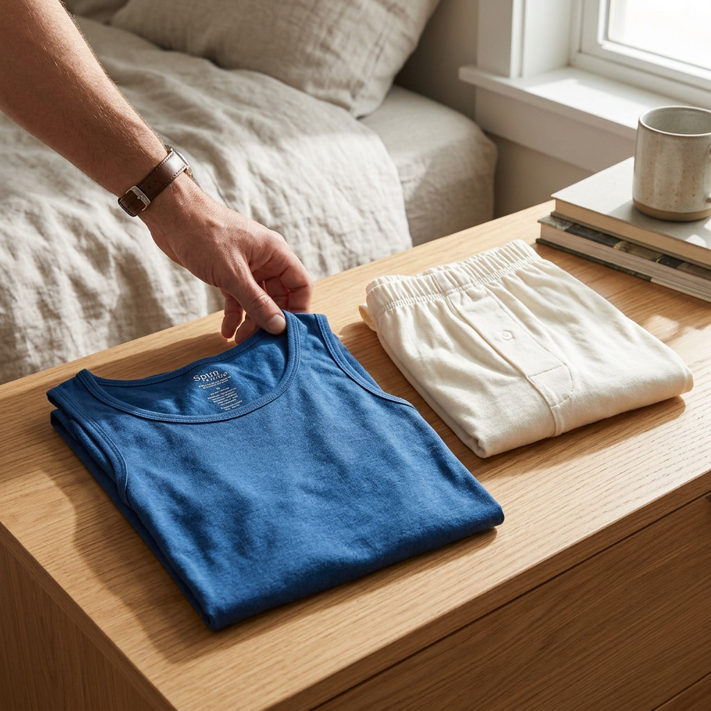 Spun Bamboo Men's Tank Top and Boxer Set — Small — view 3