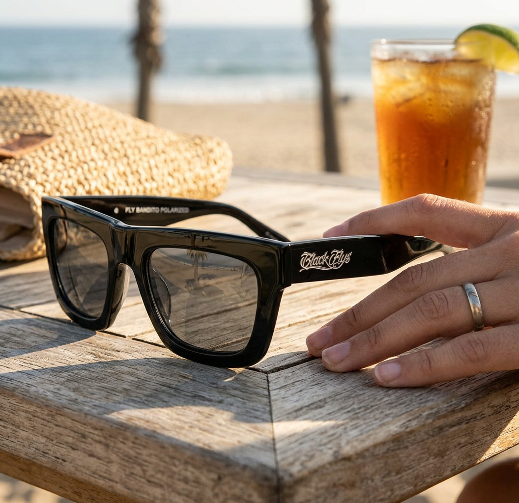 Black Flys Fly Bandito Shiny Black / Smoke Polarized Sunglasses — view 3
