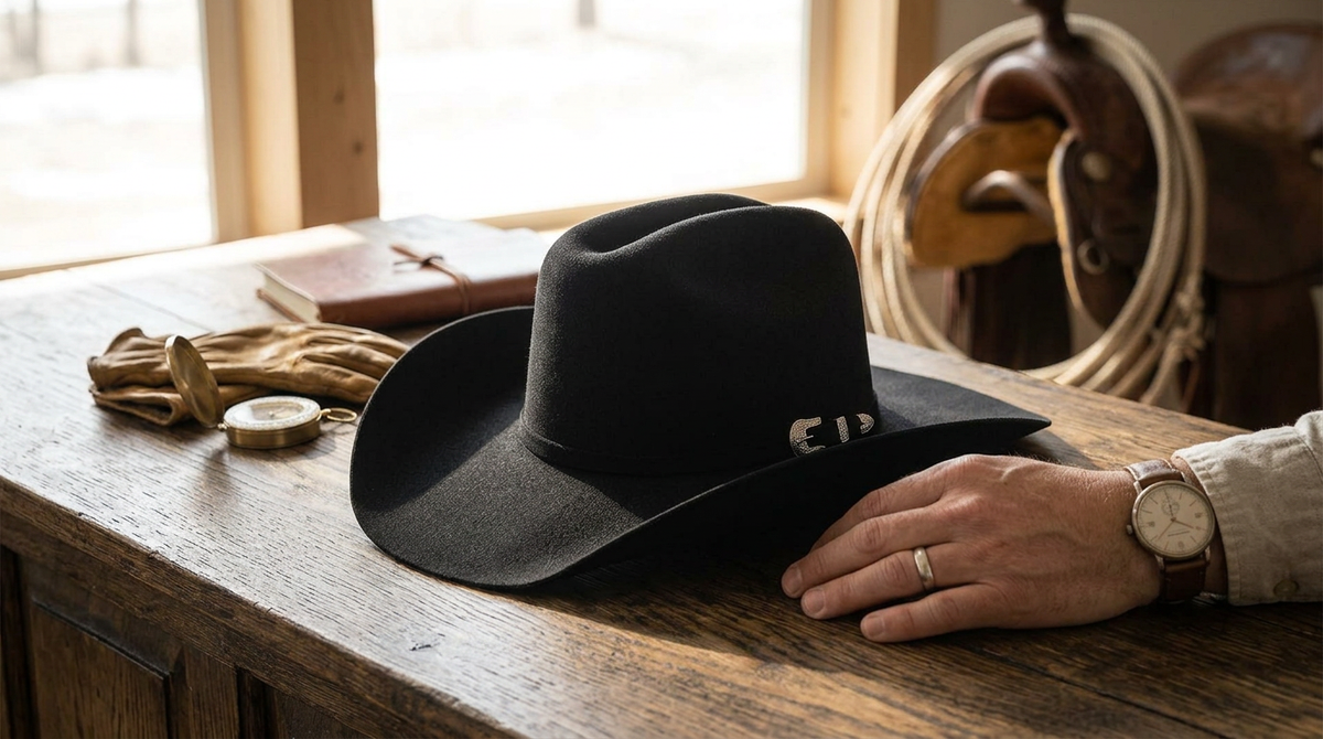 Ariat Cattleman with Buckle Set - (6X) Fur Felt Cowboy Hat — 7 / Black — view 1