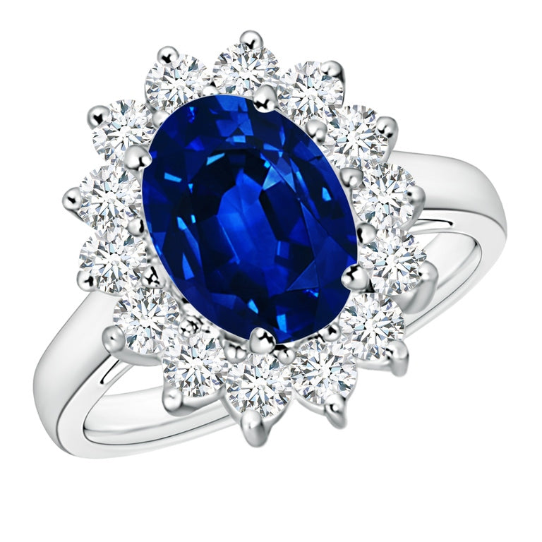 VossAgin - Princess Diana Inspired 3.00CTW AGI Certified G/VS Lab-Grown Sapphire and Diamond Halo Ring in 14K White Gold - 8.5