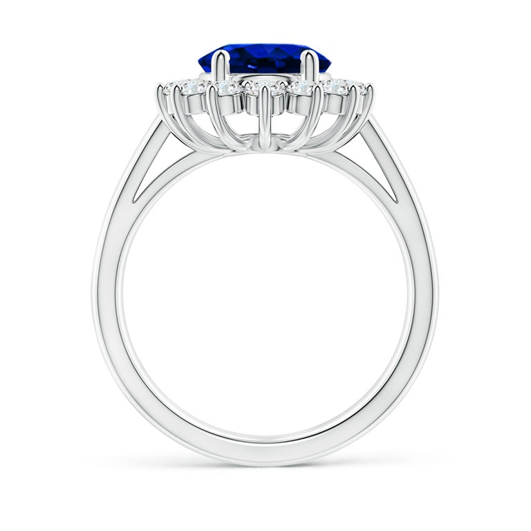 VossAgin - Princess Diana Inspired 3.00CTW AGI Certified G/VS Lab-Grown Sapphire and Diamond Halo Ring in 14K White Gold - 8.5