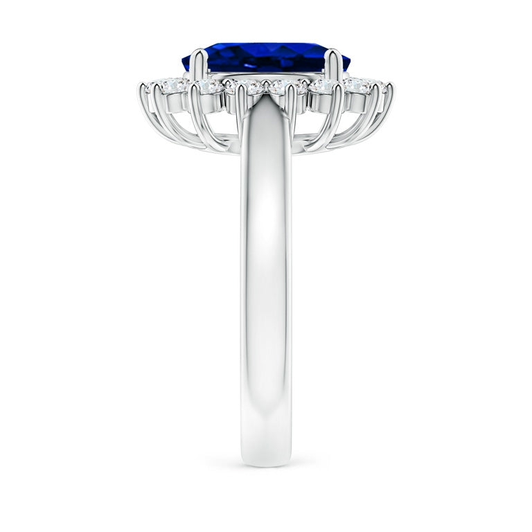 VossAgin - Princess Diana Inspired 3.00CTW AGI Certified G/VS Lab-Grown Sapphire and Diamond Halo Ring in 14K White Gold - 8.5