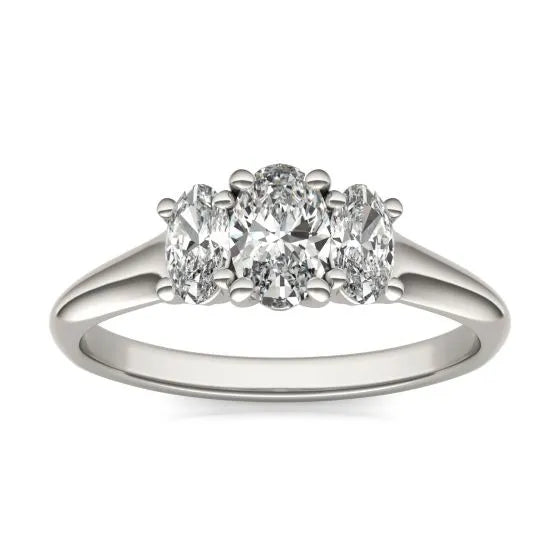 VossAgin - 1 CTW Oval Lab Grown Diamond Three Stone Engagement Ring 14K White Gold (G-VS) - 8.5