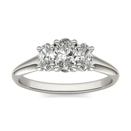 VossAgin - 1 CTW Oval Lab Grown Diamond Three Stone Engagement Ring 14K White Gold (G-VS) - 8.5