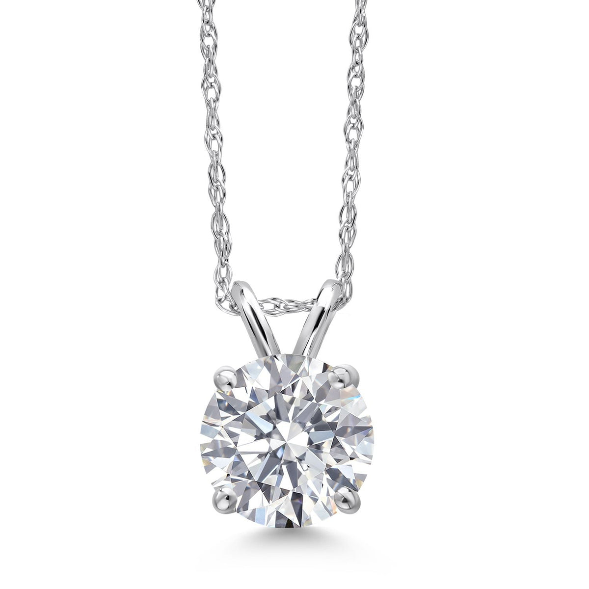 VossAgin - 1.00 CTW Round Lab Grown Diamond Pendant Necklace in 14K Gold | AGI Certified | E-F Color, VS1-VS2 Clarity | 18 Inch Chain - White Gold