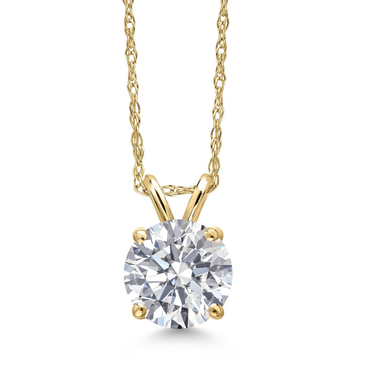 VossAgin - 1.00 CTW Lab-Grown Round Diamond Solitaire Pendant in Solid 14K Gold – F Color, VS Clarity, AGI Certified - Yellow Gold