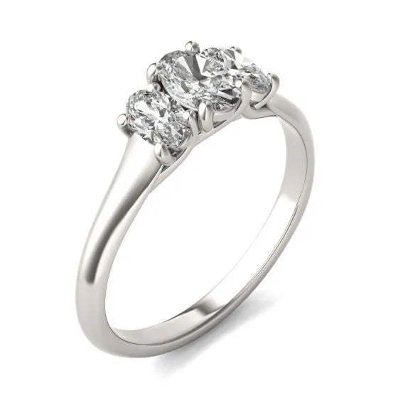 VossAgin - 1 CTW Oval Lab Grown Diamond Three Stone Engagement Ring 14K White Gold (G-VS) - 8.5