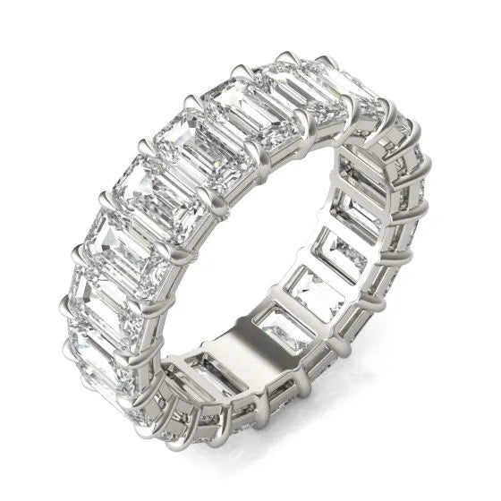 VossAgin - 6 1/4 CTW Emerald Lab Grown Diamond Couture Classic Eternity Ring 14K White Gold (G-VS) - 8.5