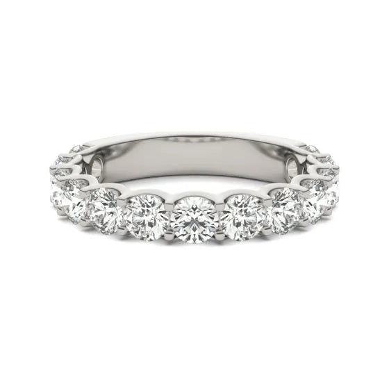 VossAgin - 2 1/15 CTW Lab Grown Round Cut Diamond Half Eternity Ring in 14K White Gold - G-VS - 8.5
