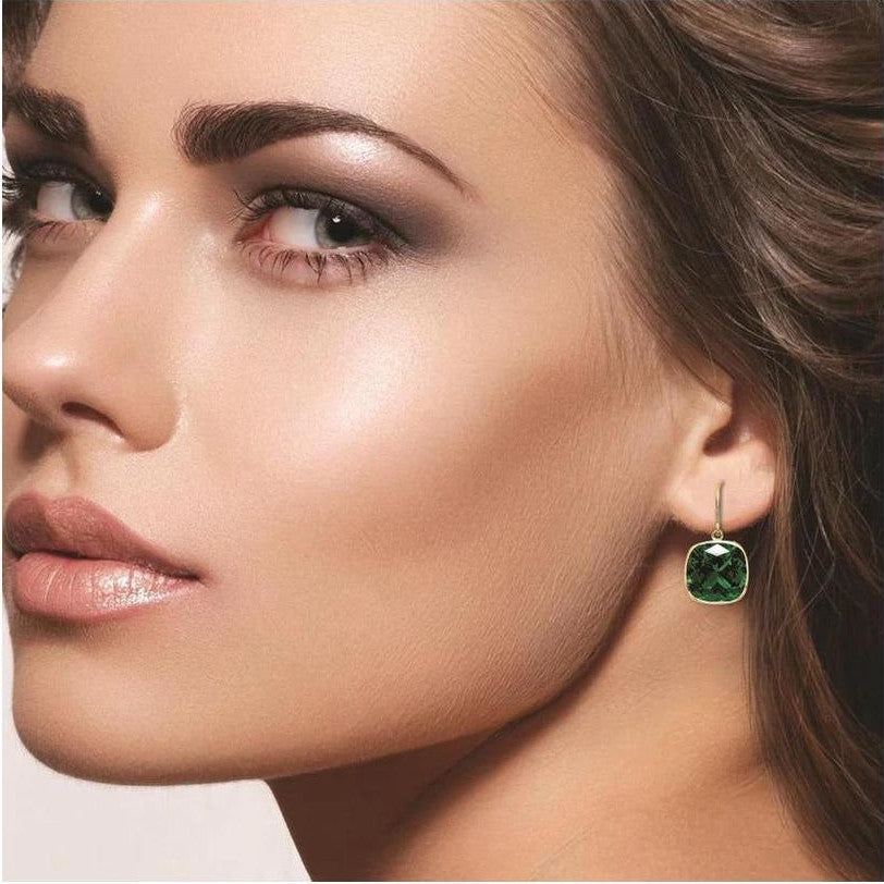 VossAgin - 2 Pair Pack: 9.00 CTW Cushion Cut Created Blue Sapphire & Emerald Drop Earrings – Available in .925 Sterling Silver or 14kt Yellow Gold Over .925 – 8mm Square Gems - .925 Sterling Silver
