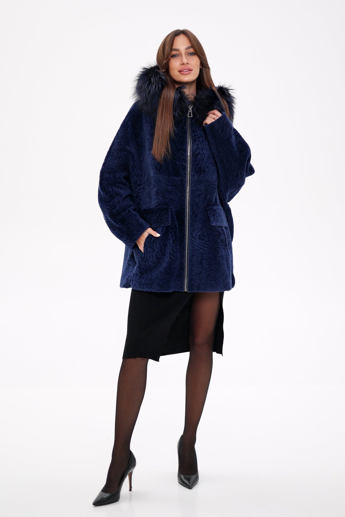 Alaska Outerwear Company Women's Shearling Silver Fox Trim Jacket