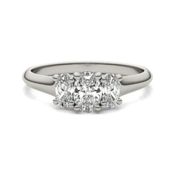 VossAgin - 1 CTW Oval Lab Grown Diamond Three Stone Engagement Ring 14K White Gold (G-VS) - 8.5