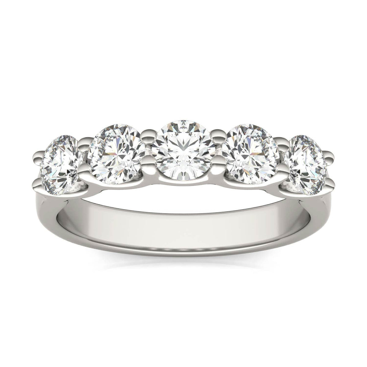 VossAgin - AGI Certified 1 1/4 CTW Round Lab Grown Diamond (G/VS) Five Stone Anniversary Band in 14K White Gold - 8.5