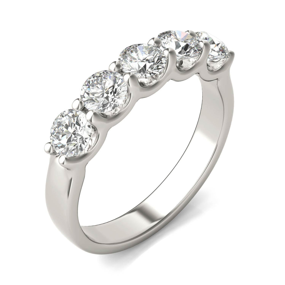 VossAgin - AGI Certified 1 1/4 CTW Round Lab Grown Diamond (G/VS) Five Stone Anniversary Band in 14K White Gold - 8.5