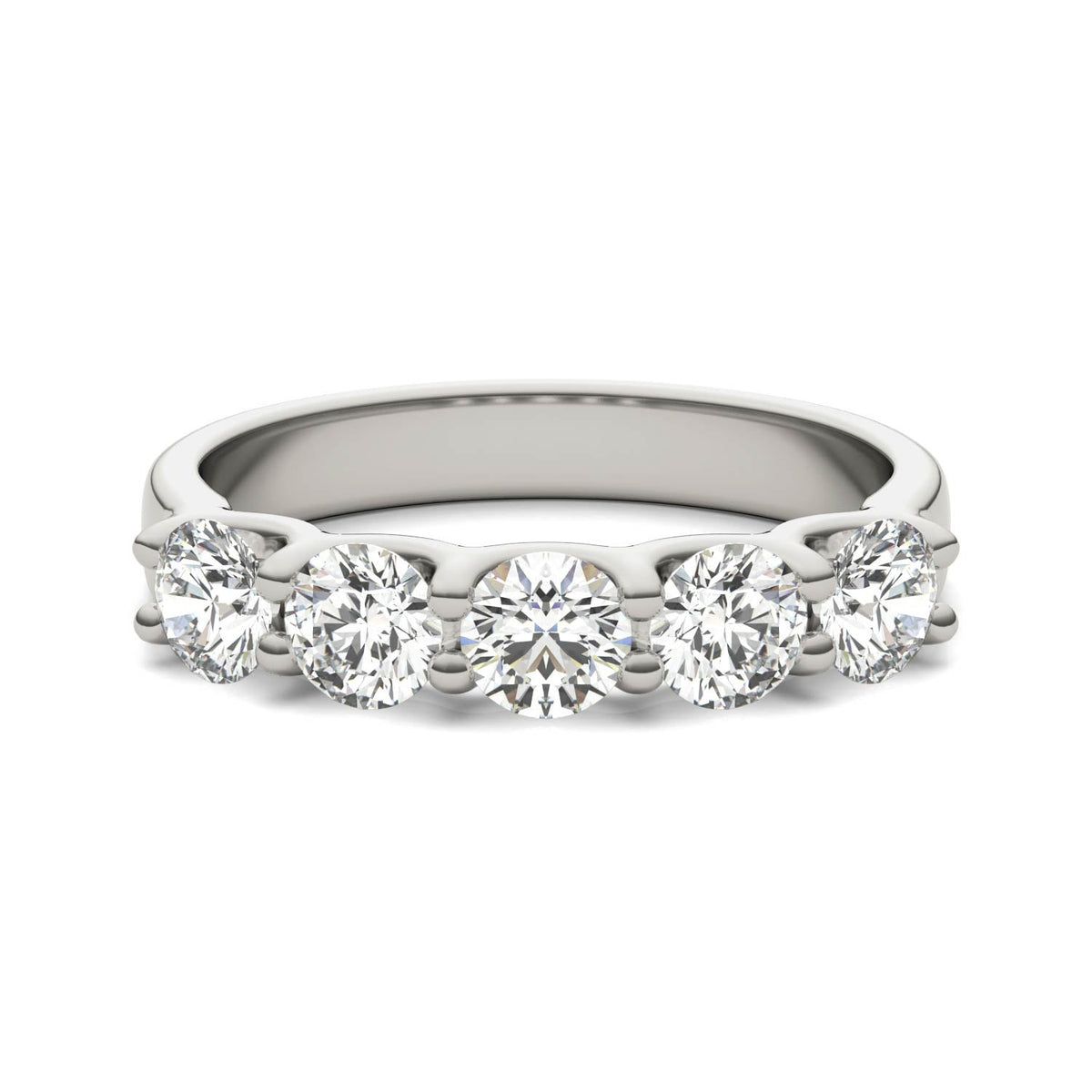 VossAgin - AGI Certified 1 1/4 CTW Round Lab Grown Diamond (G/VS) Five Stone Anniversary Band in 14K White Gold - 8.5