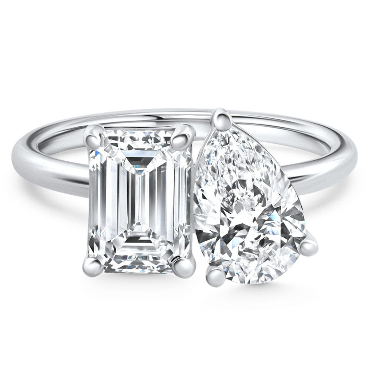 VossAgin - AGI Certified 3.50 CTW Toi Et Moi Lab Grown Diamond Ring in Pear & Emerald Cut 14K White Gold - 8.5