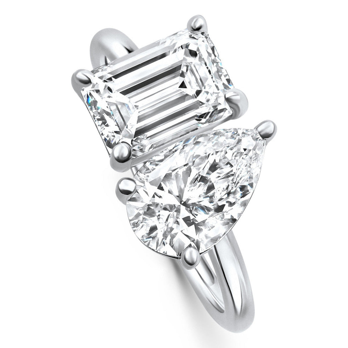 VossAgin - AGI Certified 3.50 CTW Toi Et Moi Lab Grown Diamond Ring in Pear & Emerald Cut 14K White Gold - 8.5