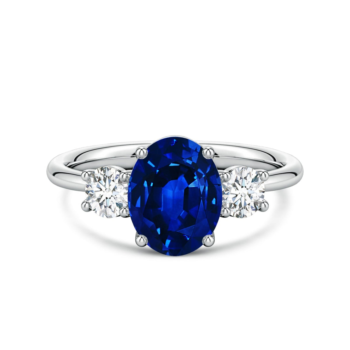 VossAgin - 2.50 CTW Oval Lab-Grown Blue Sapphire Diamond Three-Stone Engagement Ring AGI Certified 8×6mm 14K White Gold - 8.5