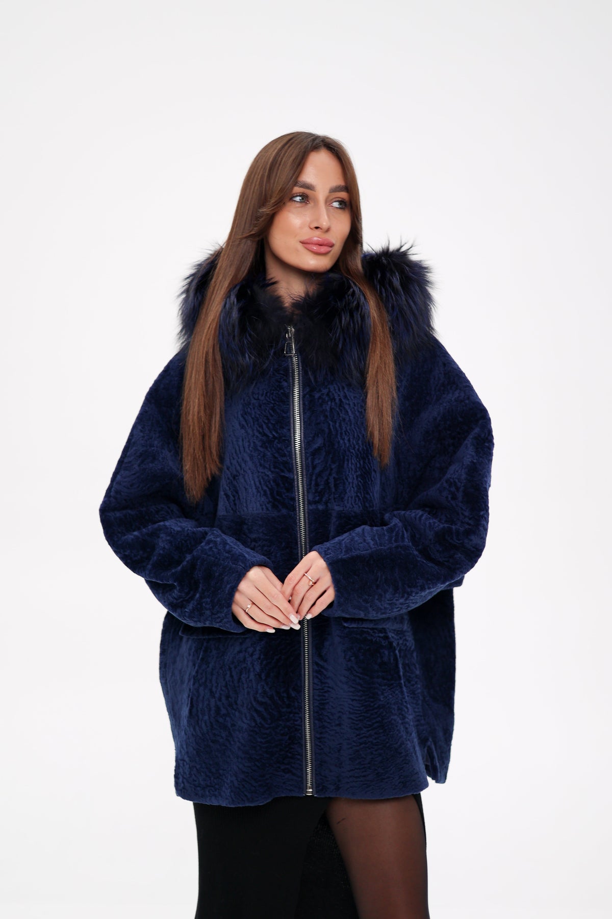 Alaska Outerwear Company Women's Shearling Silver Fox Trim Jacket