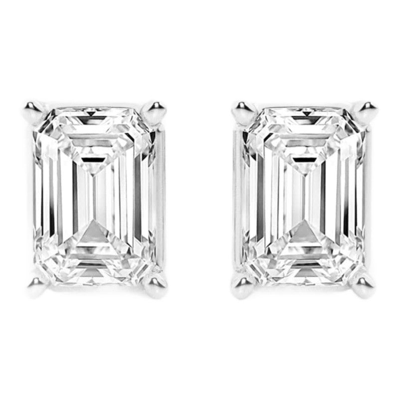 VossAgin - AGI Certified Lab Grown Emerald Cut Diamond Stud Earrings In 14K White Gold - 2 CTW