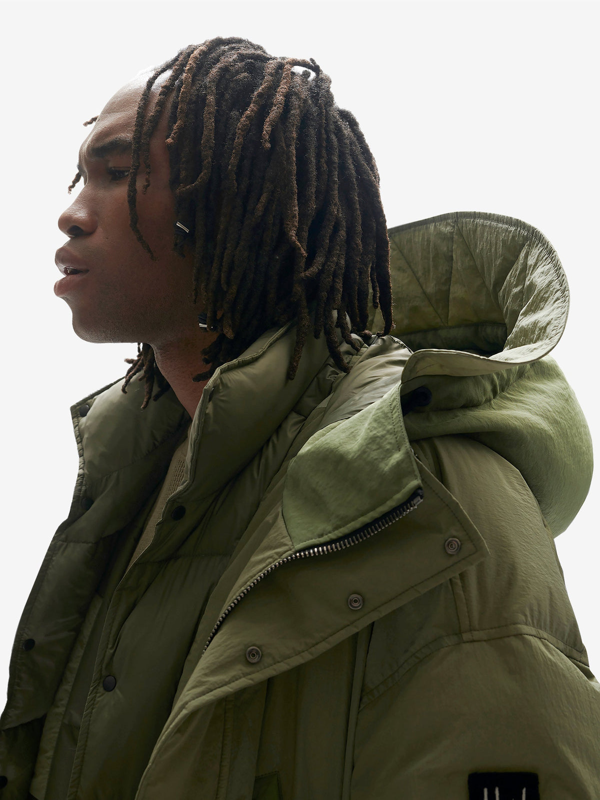 Holden Outerwear Lange Daunen-Pufferjacke in Steingrün
