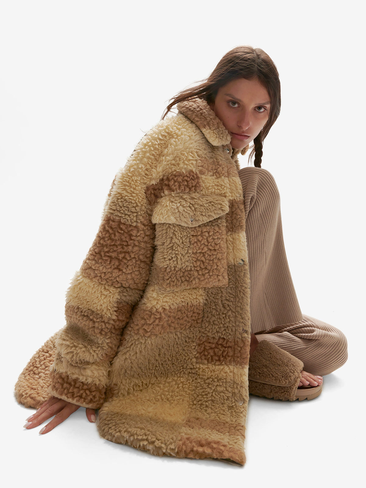 Holden Outerwear Wattierte Woll-Sherpa-Hemdjacke - Natural Mix