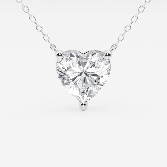 VossAgin - 3.00 CTW Floating Heart Shape Lab Grown Diamond Solitaire Pendant Necklace F/G VS1 AGI Certified in 14K White or Yellow Gold - White Gold