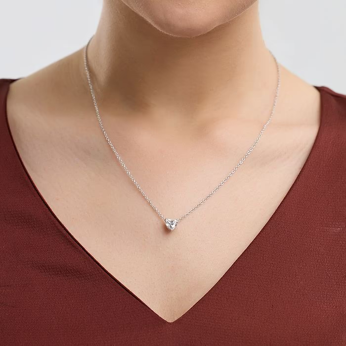VossAgin - 2.00 CTW Floating Heart Shape Lab Grown Diamond Solitaire Pendant Necklace F/G VS1 AGI Certified in 14K White or Yellow Gold - White Gold