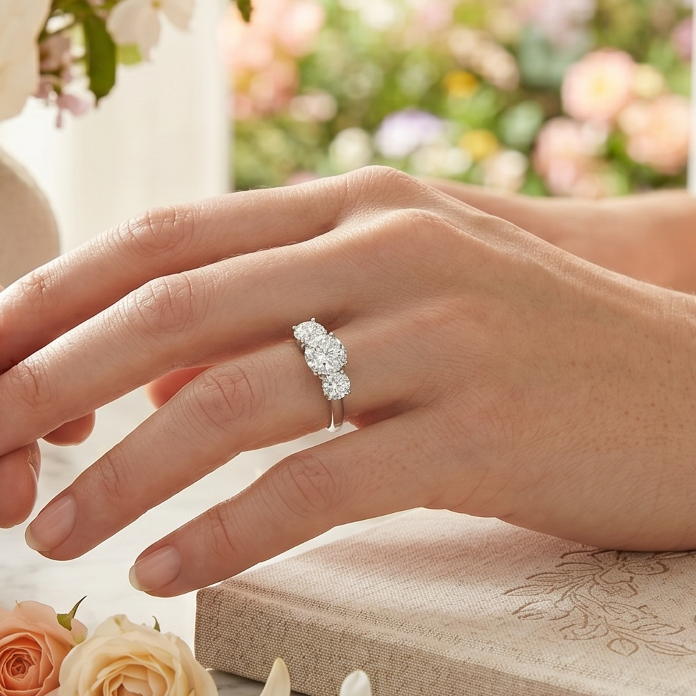 VossAgin - AGI Certified 2 CTW Classic Three-Stone Round Lab Grown Diamond (G-VS) Engagement Ring in 14K White Gold - 8.5