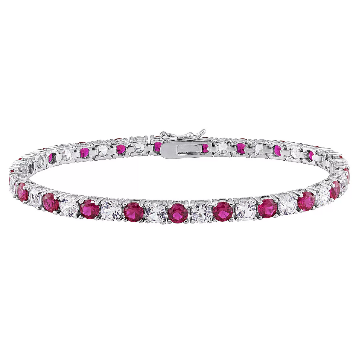 6.00 CTW Lab-Created Ruby & White Sapphire Tennis Bracelet in 14K Gold Overlay – 7.25”